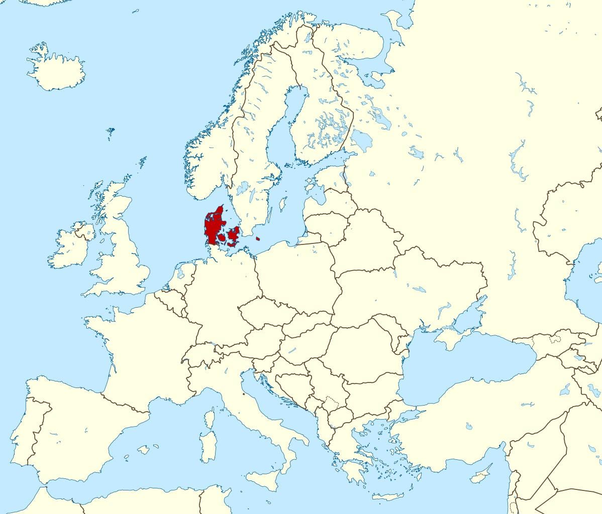 карта на света, показваща Дания