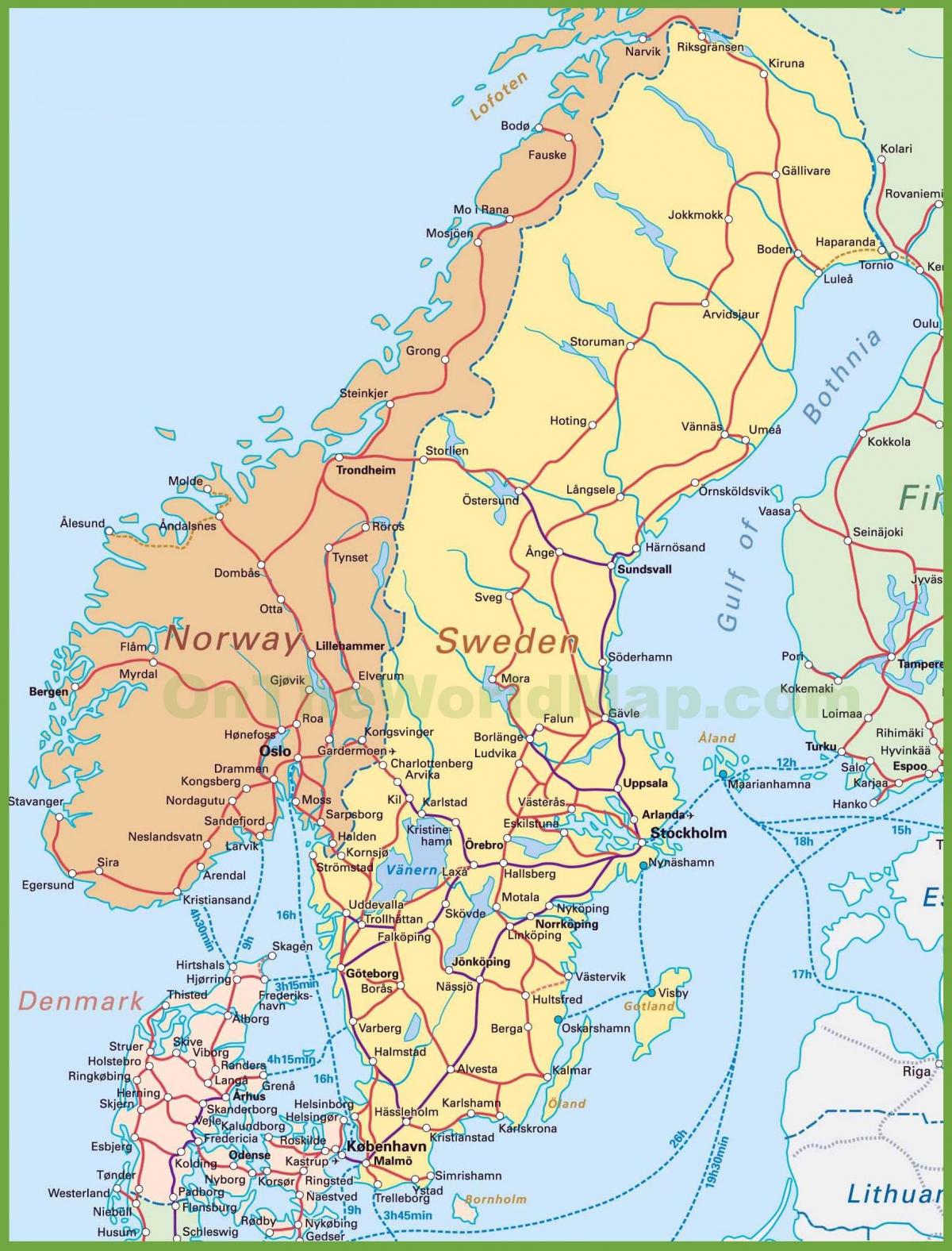 карта на Дания и Норвегия