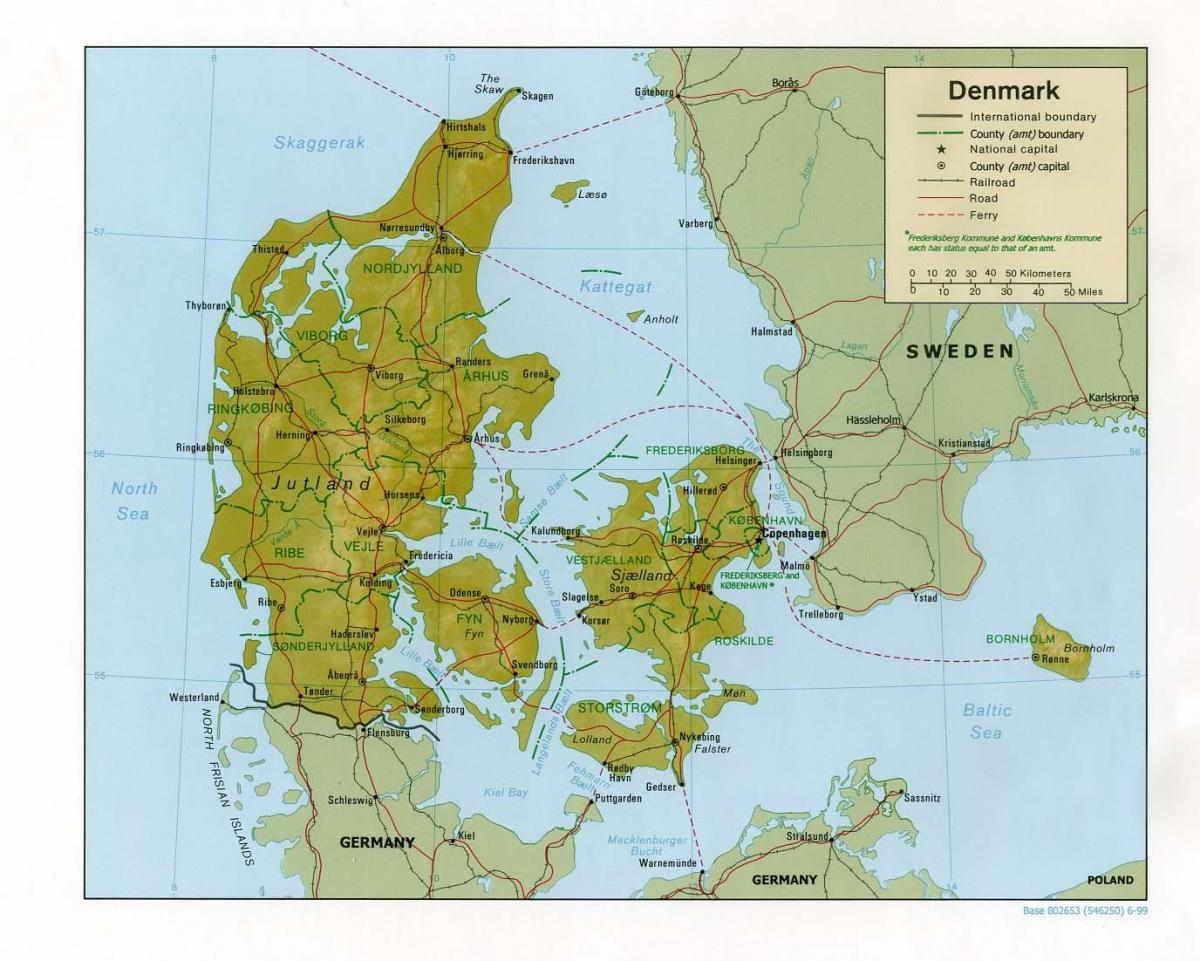 Карта на физическа Дания