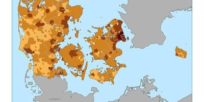 Дания карта на гъстота на населението 